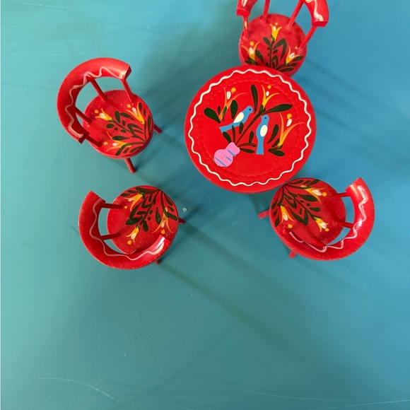 Vintage Fomerz Japan Hand-Painted Red Wooden Dollhouse Table & 4 Chairs Set 1:12 - Picture 2 of 8